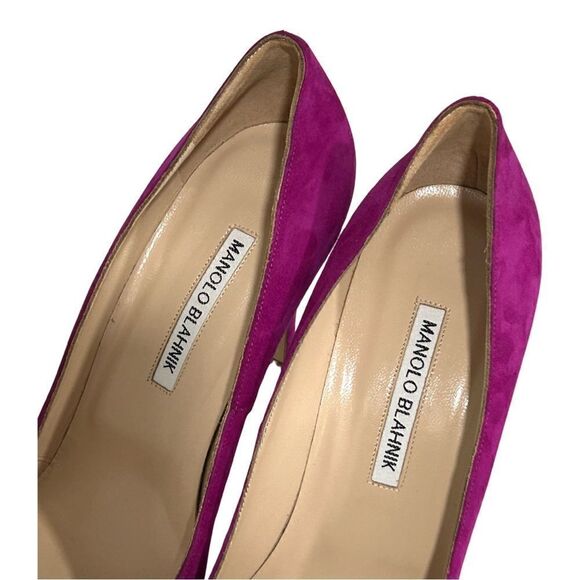 Manolo Blahnik BB 105mm Pink Suede Pointed Toe Pumps Size 39.5 NIB - Picture 8 of 12
